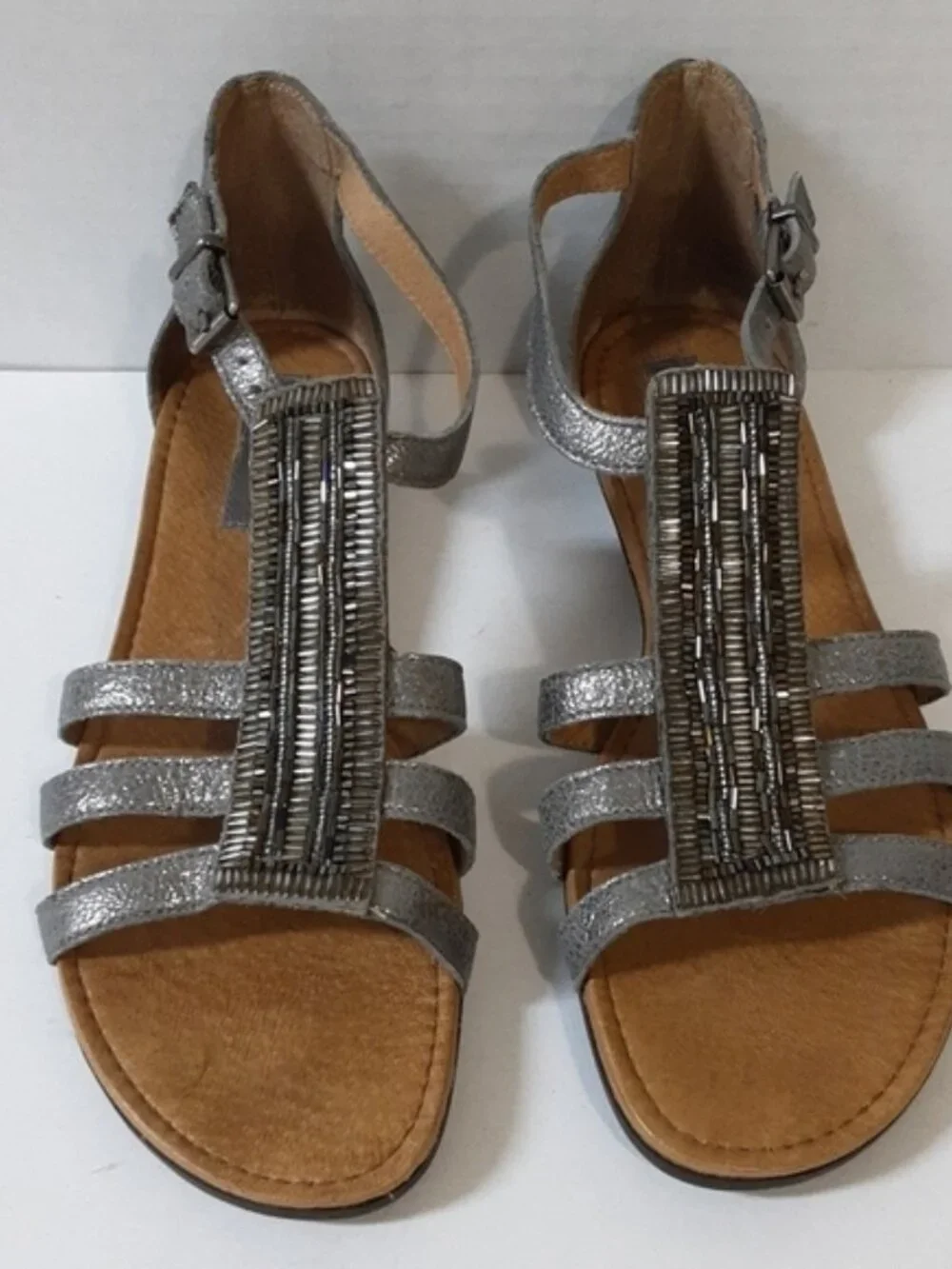 Nurture leather sandals  gladiator women 8 embellishments ankle gray boho casual